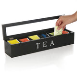 Garvee Tee-Aufbewahrungsbox 6 Fächer Holz Organizer Schwarz 43 x 9 x 8 cm Küche Schubladen Tee Lagerung Gewürze Aufbewahrung