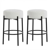 Garvee Barhocker 2er-Set, gepolstert, Metall & Bouclé, Modern, Weiß - Weiß