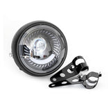 Garvee LED Motorrad Scheinwerfer 12V Retro Rund Turbo Angel Ring PC Linse Metallhalter Universal Cafe Racer Scrambler Bobber 16,5 cm Schwarz