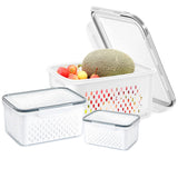 Garvee 3-Teiliger Frischhaltebehälter Für Obst Und Gemüse Mit Filterkorb, Luftdichtem Deckel, Kunststoff, Kühlschrank-Organizer, Vielseitig Einsetzbar