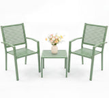 Garvee Bistro-Set 3-teilig mit 1 Tisch und 2 stapelbaren Stühlen, platzsparende Sitzgruppe für Balkon, Terrasse und Garten, Grün - Grün