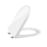 Garvee Copriwater WC-Sitz D-Form Mit Quick Release, Automatischem Absenken, Verstellbare Scharniere, Weiß, Bad - Big D Vollumrandung + Befestigungsbolzen für Bodenverriegelung aus schwarzem Kupfer