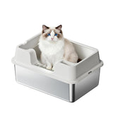 GARVEE Großes Katzenklo aus Edelstahl 36L, Halbgeschlossenes Katzen-WC mit Anti-Rutsch Matte, Für Mehrkatzenhaushalt, 60 x 40 x 27 cm, Weiß - Weiß