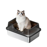 Garvee Katzenklo Edelstahl XL, Offene Katzentoilette 50 × 35 × 27 cm, Hoher Rand gegen Streuverlust, Edelstahl, abnehmbare Seitenwände, rutschfeste Füße - Schwarz