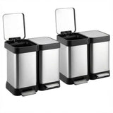 Garvee Edelstahl-Mülleimer, 2 Fächer, 40L, Doppelkammer mit luftdichtem Deckel, Fingerabdruckresistent, Silber, für Küche und Büro, pflegeleicht