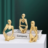 Garvee 3-Teiliger Abstrakter Denker-Statue Set Mini Moderne Harzfigur Goldfarben Für Büro Und Zuhause - Gold