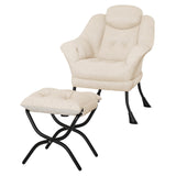 Garvee Bequemer Lazy Chair Mit Ottoman Ergonomisch Veloursstoff Wohnzimmer Schlafzimmer Klappbar Komfortabel - Weiß