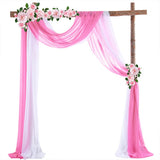 Garvee Hochzeitsbogen 2er Set Voilage Weiß & Rosa, Elastische Mousseline, 70x550 cm, Vielseitig, Faltbeständig, Innen- & Außenbereich, Fotohintergrund - Rosa