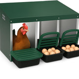Garvee 3-fach Hühner Nistkasten mit Roll-Away-System – Verzinkter Stahl, abschließbare Klappe & einfache Reinigung (Grün) - Grün