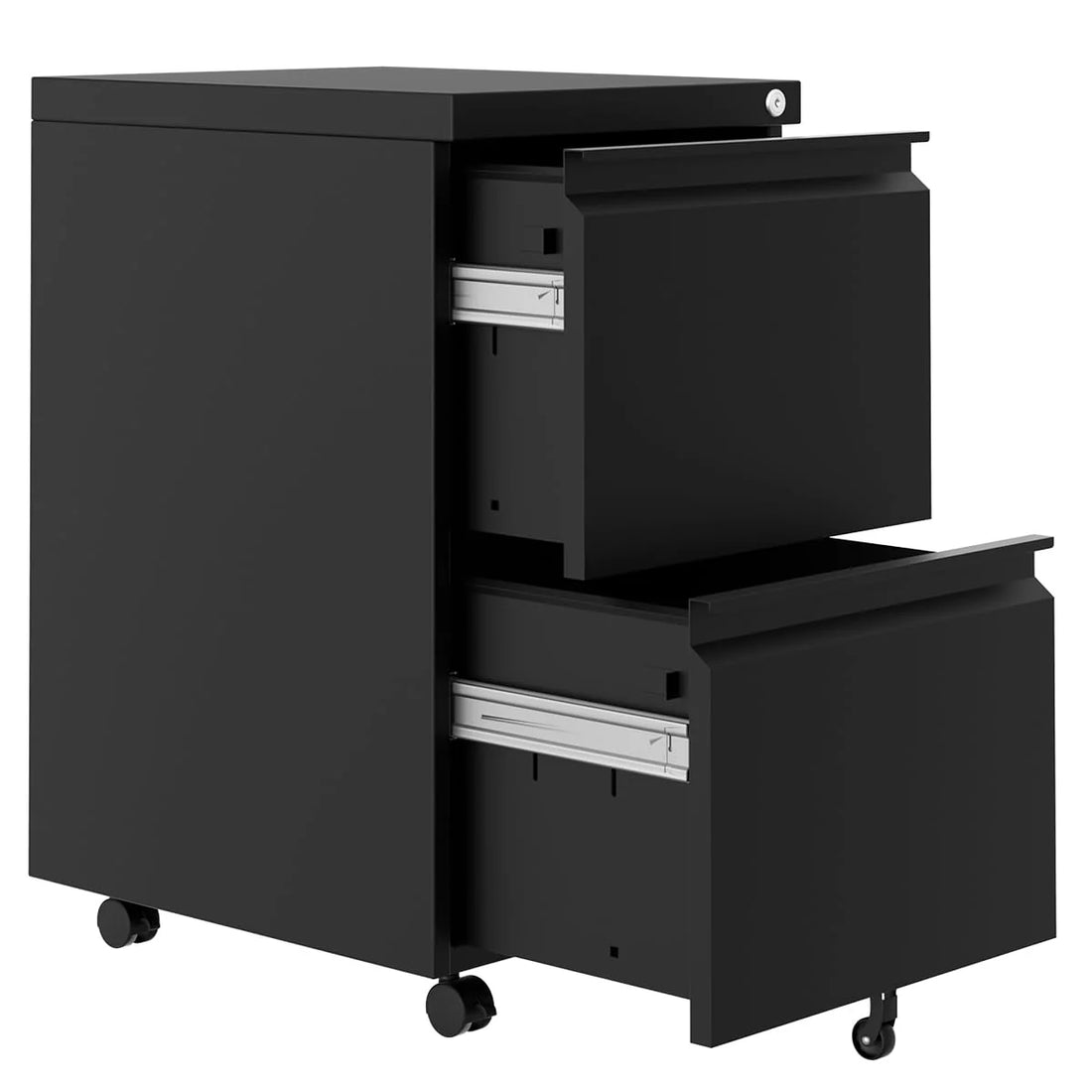 Garvee Rollcontainer Mit Schloss, 2 Schubladen, Metall, 65×37×44 cm, Für Home Office, Schwarz