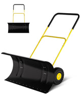 Garvee breite Schneeschaufel 74 cm mit Rädern, robuste Stahlklinge, verstellbarer Griff, Schutz für Hauseingang, Neigung über 60° - 