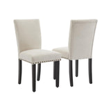 Garvee Polsterstühle Esszimmer Set 2, Modern, Nagelkopfbesatz, Stoff, Ergonomisch, Holzbeine, Beige, Für Küche & Esszimmer - beige
