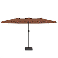 Garvee 270×450 cm Rechteck-Sonnenschirm mit Solar-LED-Beleuchtung & Standfuß, UV-beständiger Gartenschirm mit Kurbelgriff, für Terrasse, Pool & Garten, Braun