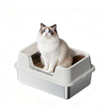 Garvee Katzenklo Edelstahl XL, Offene Katzentoilette 50 × 35 × 27 cm, Hoher Rand gegen Streuverlust, Edelstahl, abnehmbare Seitenwände, rutschfeste Füße - Weiß