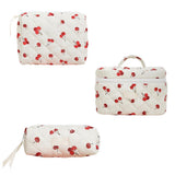 GARVEE Make-up Taschen 3er Set, Gesteppte Kosmetiktaschen mit Großem Stauraum, Reise Kulturbeutel für Damen & Mädchen, Tragbar und Leicht, Rot-Weiß - Rot-Weiß