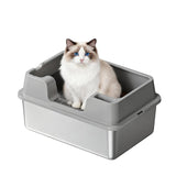 GARVEE Großes Katzenklo aus Edelstahl 36L, Halbgeschlossenes Katzen-WC mit Anti-Rutsch Matte, Für Mehrkatzenhaushalt, 60 x 40 x 27 cm, Grau - Grau