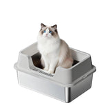 Garvee Katzenklo Edelstahl XL, Offene Katzentoilette 50 × 35 × 22 cm, Hoher Rand gegen Streuverlust, Geruchsarme Edelstahlwanne, Streufilter, rutschfeste Füße - Grau