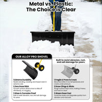 Garvee Schneeschieber mit Rädern – 75x40 cm Stahl-Klinge, 5-fach höhen- & neigungsverstellbar, klappbar & rückenschonend für Einfahrt und Gehweg (Gelb)