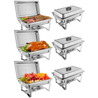 Garvee Chafing Dish Buffet Set 6x8Qt – Edelstahl, Klapprahmen, Warmhalter für Catering & Events