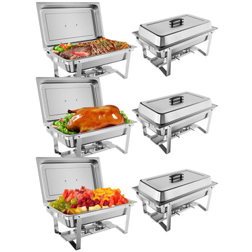 Garvee Chafing Dish Buffet Set 6x8Qt – Edelstahl, Klapprahmen, Warmhalter für Catering & Events