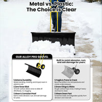 Garvee Schneeschieber mit Rädern 90×40 cm – Doppelstange, Stahlklinge, Verstellbarer Griff, Gummiräder