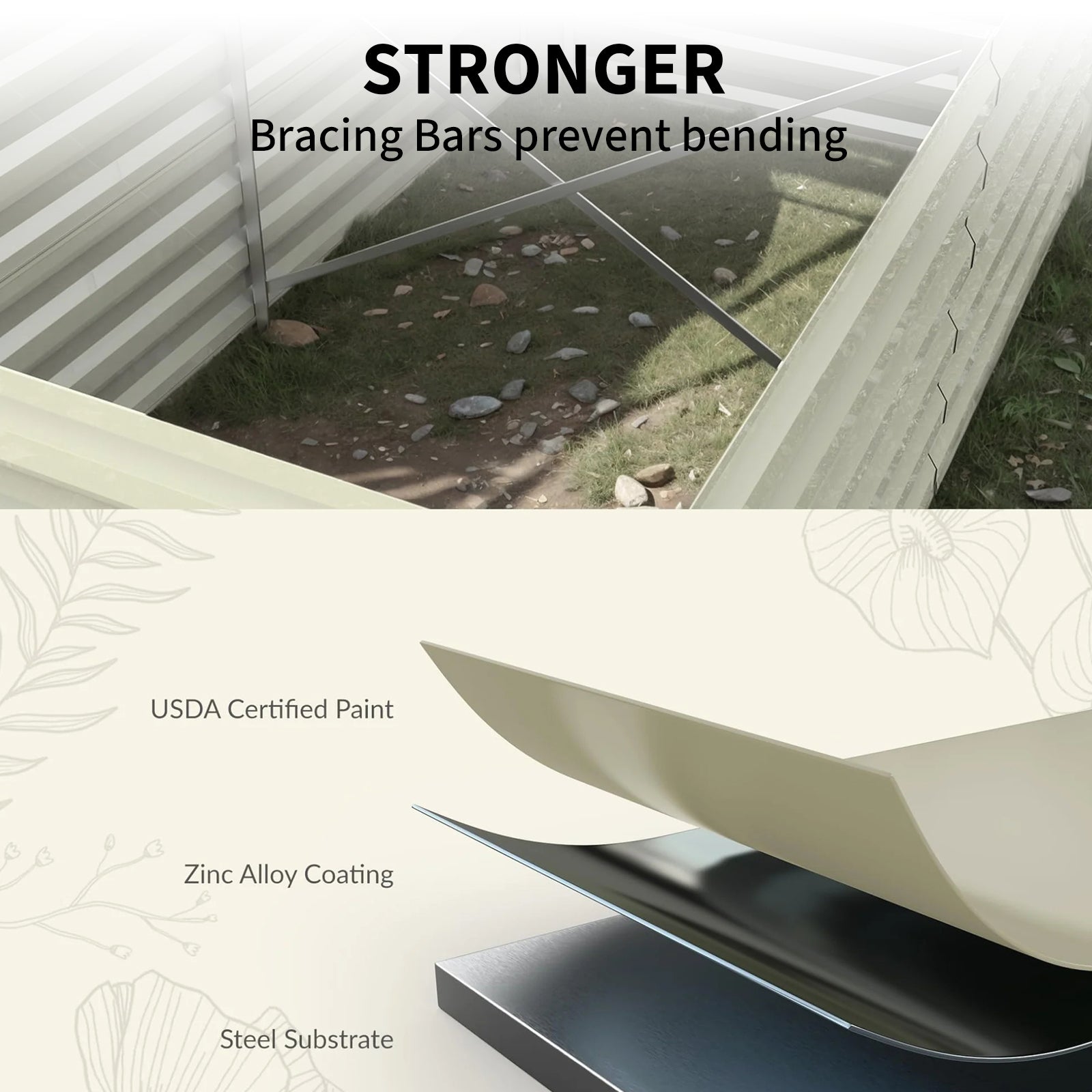 Garvee Galvanisiertes Hochbeet 180 × 90 × 60 cm – Rostfrei, Langlebig, Metall Pflanzkasten für Garten, Beige