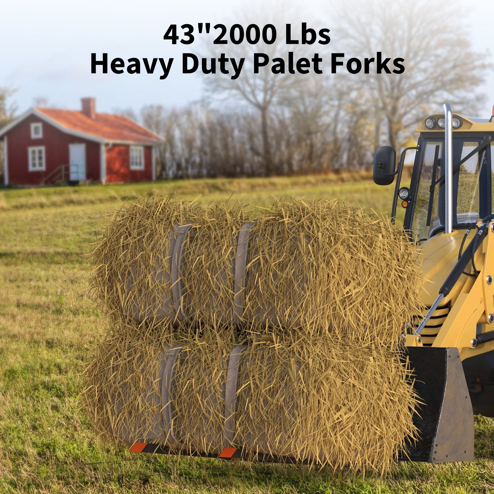 Garvee Palettengabel 109 cm – 907 kg Tragkraft, Stahl, Verstellbare Stabilisatorstange für Traktor-Schaufeln