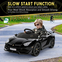 GARVEE 12V Lamborghini Kinderauto Elektrofahrzeug, Mit Eltern-Fernbedienung, LED-Beleuchtung, Soundsystem und Federung, Kinder Elektroauto für Jungen und Mädchen von 3–8 Jahren, Schwarz