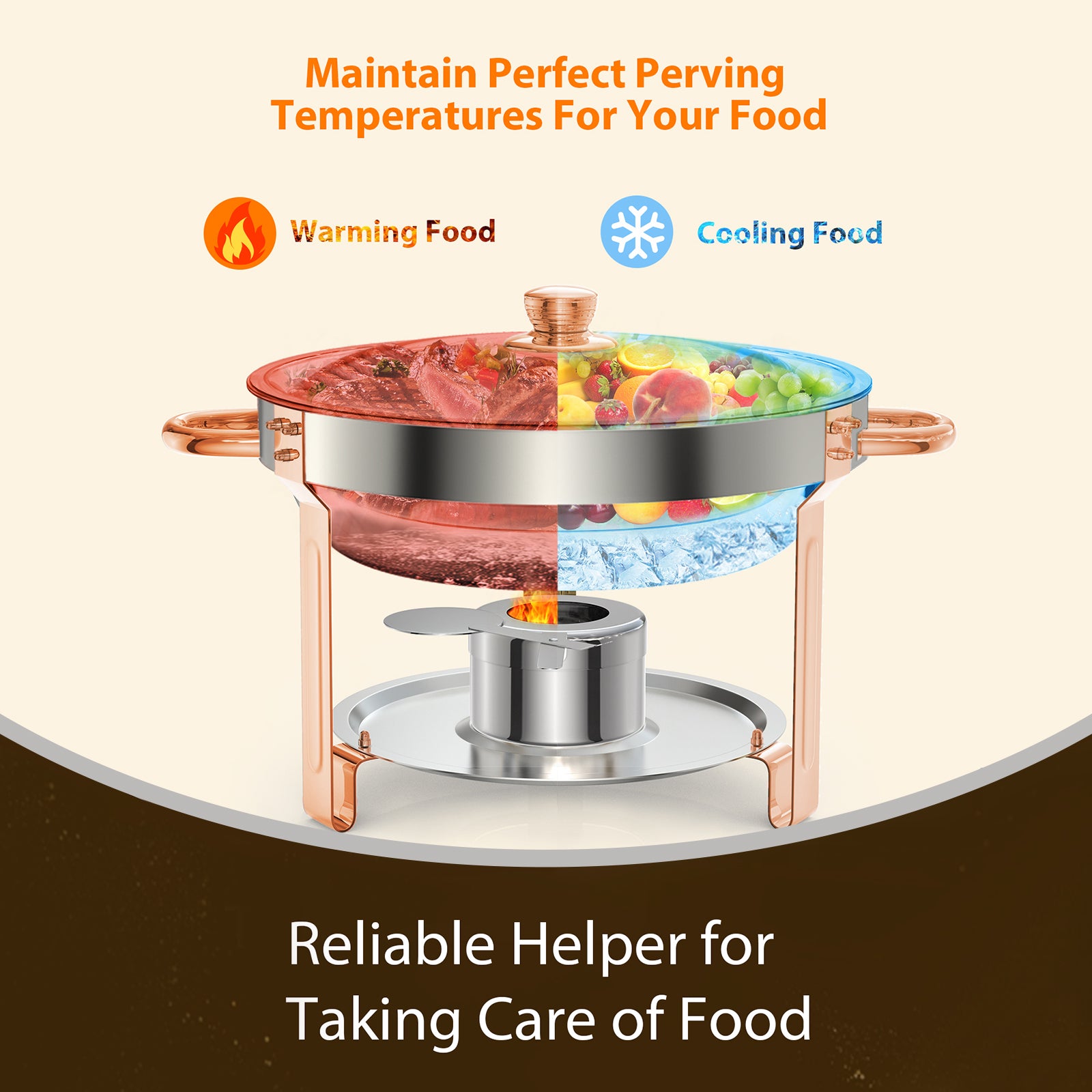 Garvee 6er Set Runde Chafing Dishes 5QT Edelstahl Rose Gold Warmhalteplatten Rundes Design Für Catering Hochzeit Event