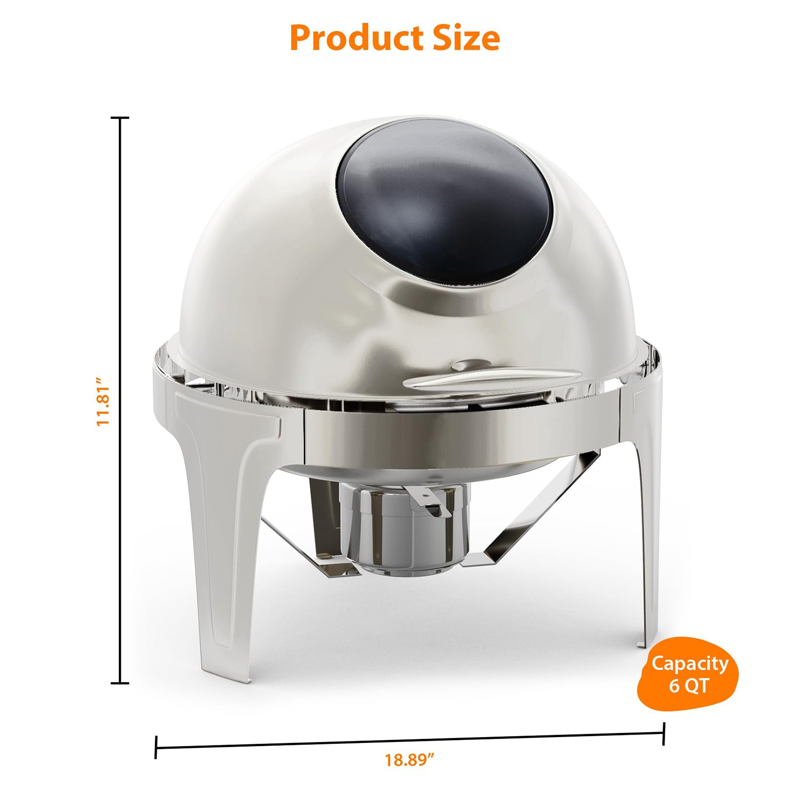 Garvee 6.3QT Edelstahl Buffet Heißhalter Roll-Off Deckel mit Sichtfenster für Partys Hochzeit Catering