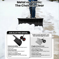 Garvee Schneeschieber mit Rädern 90×40 cm – Einzelstange, Stahlklinge, Verstellbarer Griff, Gummiräder