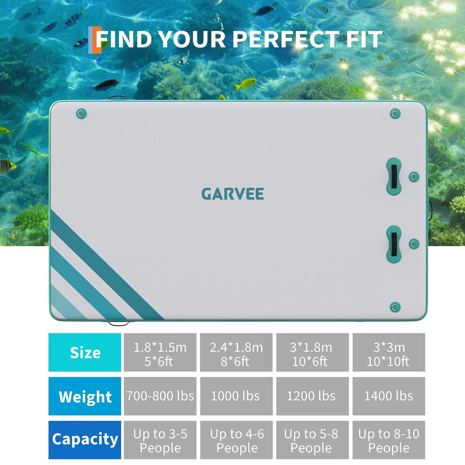 Garvee Aufblasbare Schwimmplattform 3 x 3 m, Für 8–10 Personen, Rutschfest, PVC, Mit Leiter, Für See & Wasser