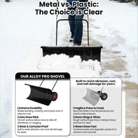 Garvee Schwerlast Schneeschieber mit Rädern 75 cm – Verstellbare Klinge & Griffhöhe, Ergonomisch, Schwarz