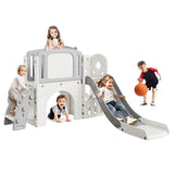 Garvee 8-in-1 Kleinkind Rutsche Indoor Outdoor Spielplatz Mit Kletterleiter Basketballkorb HDPE Teleskop - Grau