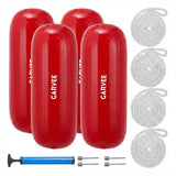 Garvee Bootsfender 4er-Set 25,4 × 71,1 cm PVC Robust mit Rippen, Mittelloch, Seile & Pumpe für Yachten & Boote, Vertikal/Horizontal, Rot - Rot