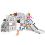 Garvee 8-in-1 Kinder Rutsche – Klettern, Basketballkorb, Tunnel, Stauraum, Modernes Design, 1–3 Jahre - Gräulich-weiß