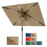 Garvee Solar Sonnenschirm 305 x 198 cm mit LED-Beleuchtung, Kurbel & Neigefunktion, Rechteckiger Terrassenschirm mit 6 stabilen Streben für Garten, Terrasse, Rasen & Pool, Sandfarben - Sandfarben