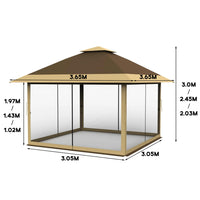 GARVEE Pop-Up Pavillon 3,65 x 3,65 m mit Moskitonetz, UV-Schutz, 3-fach Höhenverstellbar, Stahlrahmen, 6 Seitenwände & Sandtaschen, Für Garten & Camping, Khaki