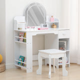Garvee Kinder Schminktisch Mit LED Licht & Hocker, Verstellbar, MDF, Weiß, Für Mädchen 3-9 Jahre, Spielzimmer & Schlafzimmer - Weiß