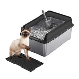 Garvee XL Edelstahl Katzenklo Mit Deckel Und Siebschaufel Für Große Katzen 8'' Tief Schwarz Kratzfest Rostfrei - Schwarz (60 x 40 x 30 cm)