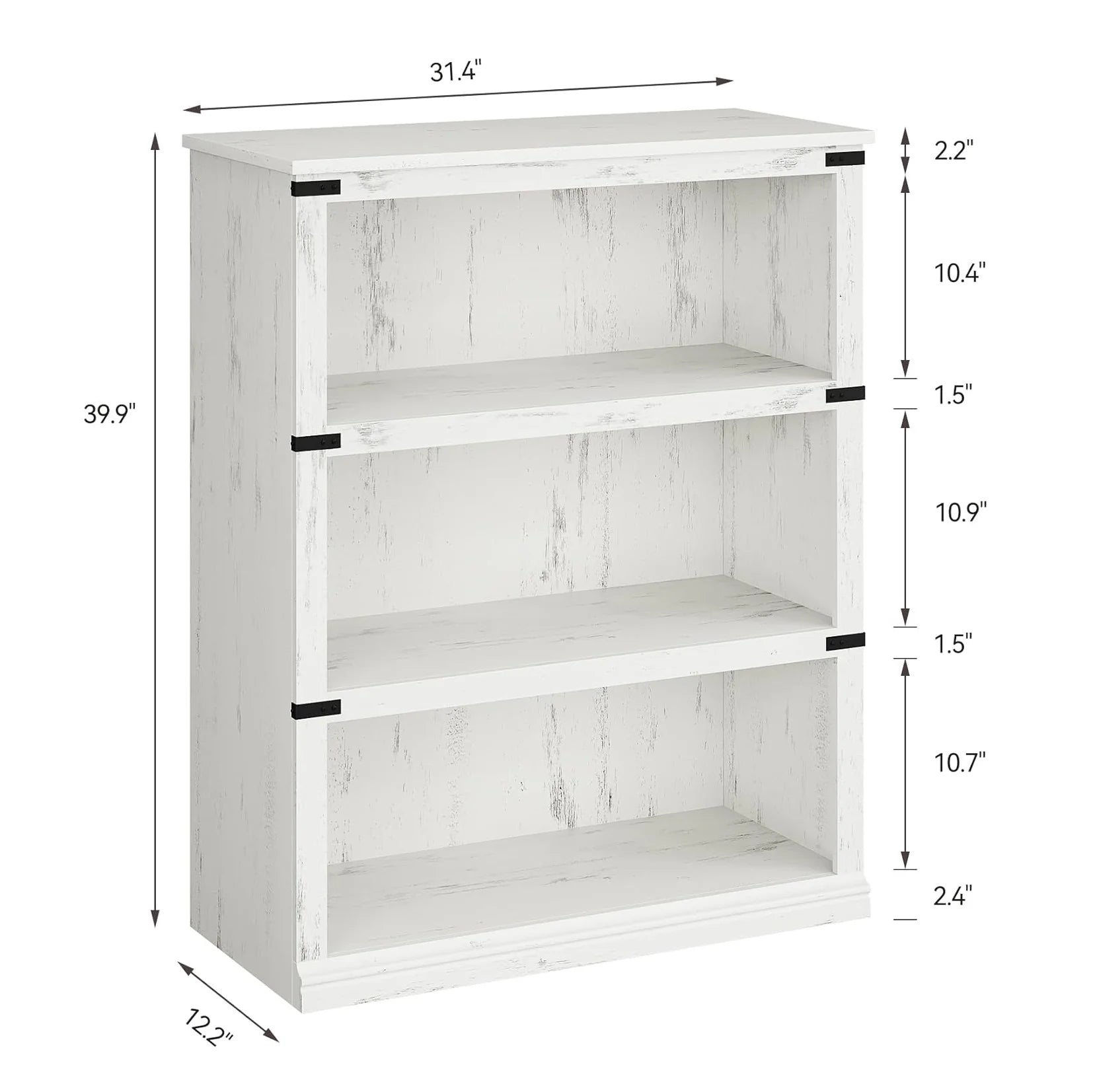Garvee Bücherregal 4 Ebenen 80 x 32 x 102 cm, breites Standregal aus Holz mit 3 Regalbereichen, stabiles Aufbewahrungsregal im Industrie-Look, Weiß