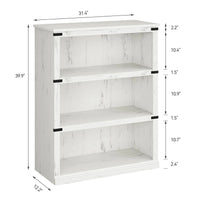 Garvee Bücherregal 4 Ebenen 80 x 32 x 102 cm, breites Standregal aus Holz mit 3 Regalbereichen, stabiles Aufbewahrungsregal im Industrie-Look, Weiß