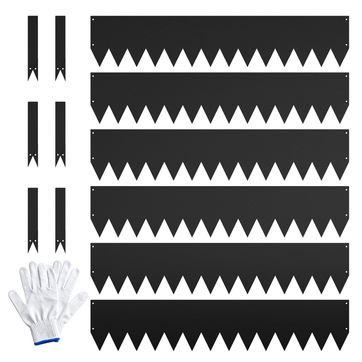 Lieferumfang: 6 Stahlplatten, 8 Klammern & Arbeitshandschuhe