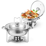 Garvee Chafing Dish 2er Set 5QT – Edelstahl, Silberrahmen, Rund, 42 × 41 × 28 cm, Für Events & Buffet - Silberne Ständer