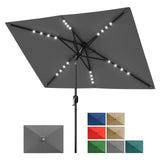 Garvee Solar Sonnenschirm 305 x 198 cm mit LED-Beleuchtung, Kurbel & Neigefunktion, Rechteckiger Terrassenschirm mit 6 stabilen Streben für Garten, Terrasse, Rasen & Pool, Grau - Grau