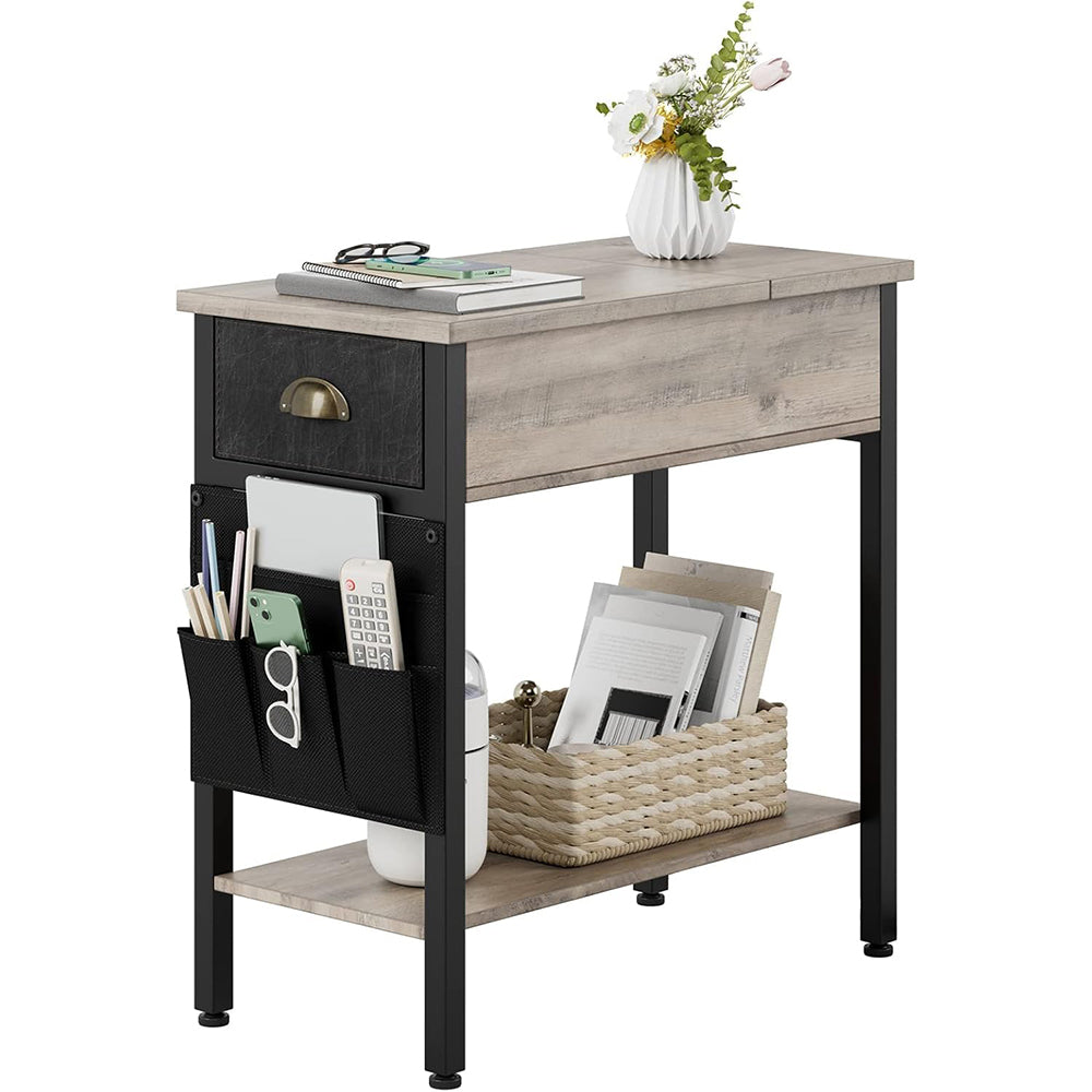 GARVEE Beistelltisch mit Schublade und Stofftasche - Vielseitiger Nachttisch im Retro-Design für Wohnzimmer & Schlafzimmer (60x32x60cm, Grau)
