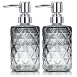 Garvee 2er-Set Glas-Seifenspender 12 oz Diamond Design, Edelstahlpumpe, Transparent Schwarz, Für Bad & Küche