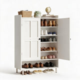 Garvee Schuhschrank 75×35×114 cm, Kippschutz, Geordnete Schuhaufbewahrung, Weiß - Weiß