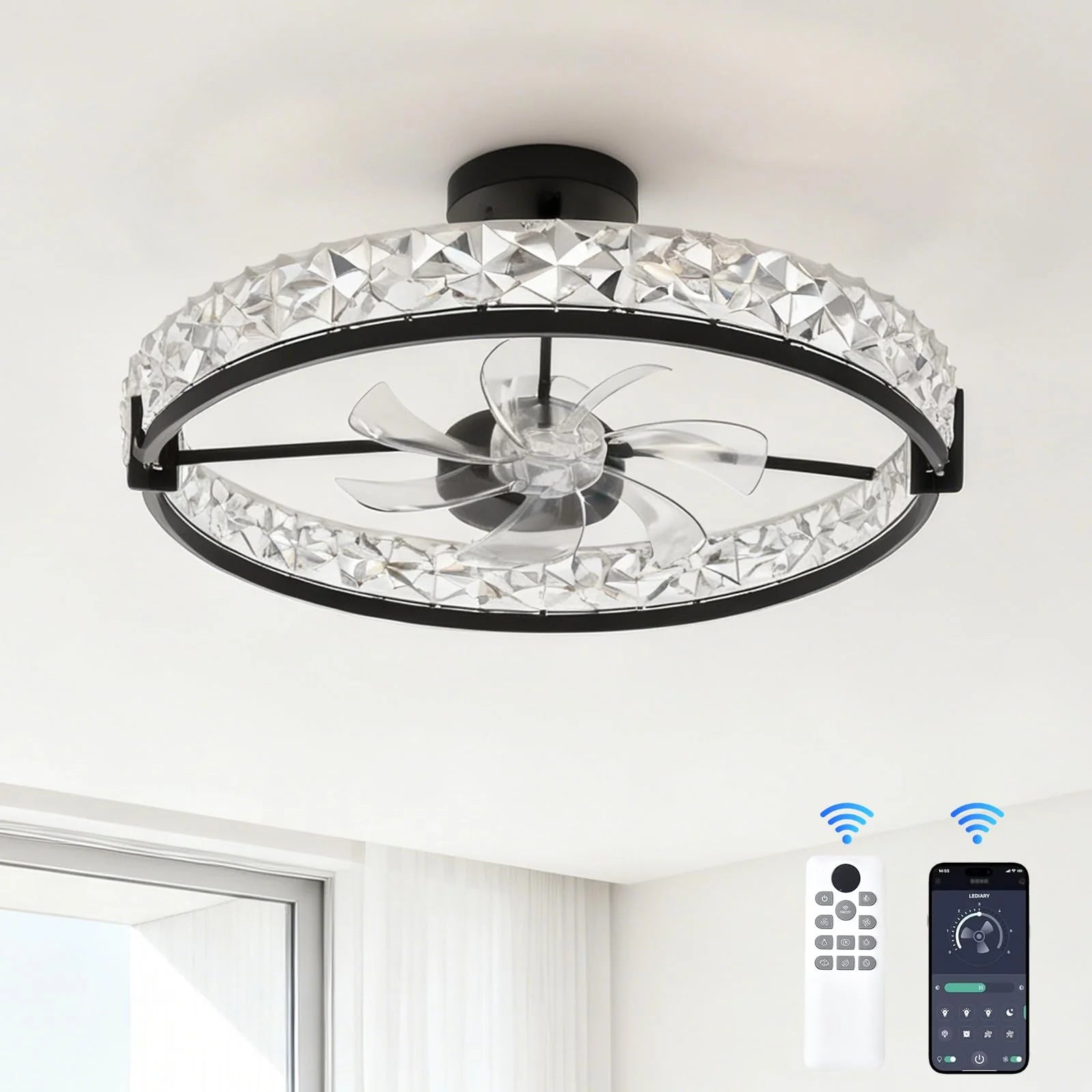 Garvee Deckenventilator Mit Licht & Fernbedienung, LED, Reversibler Motor, 6 Stufen, Schwarz