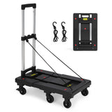 Garvee Faltbarer Handwagen mit ausziehbarer Basis und 6 Rädern für Reisen und Umzüge, Tragfähigkeit 227 kg, Teleskop-Aluminiumgriff, PP-Basis, elastische Seile, Schwarz